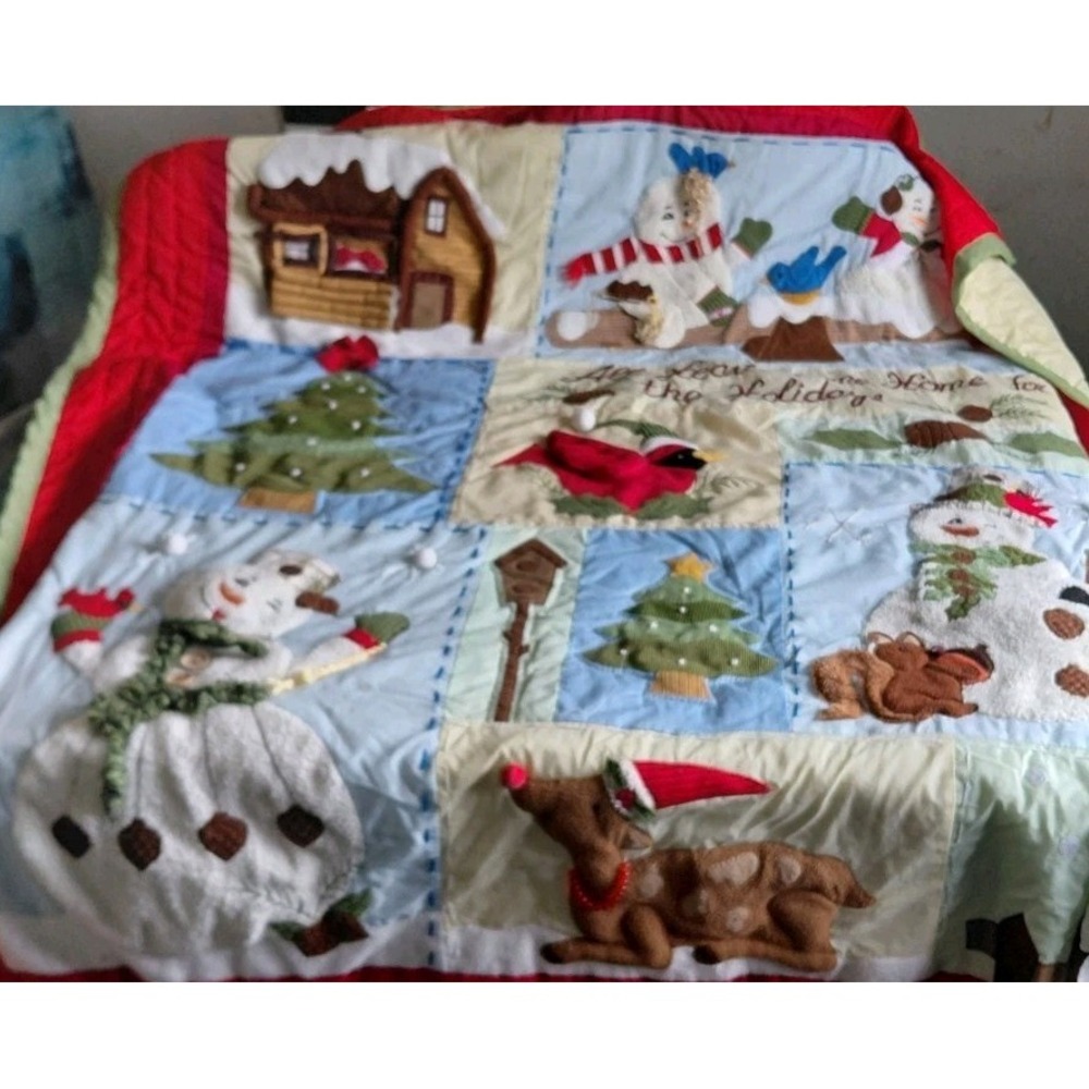 Vintage winter Home Decor 3D Applique Holiday Trow Blanket /Wall Hanging 60x48in